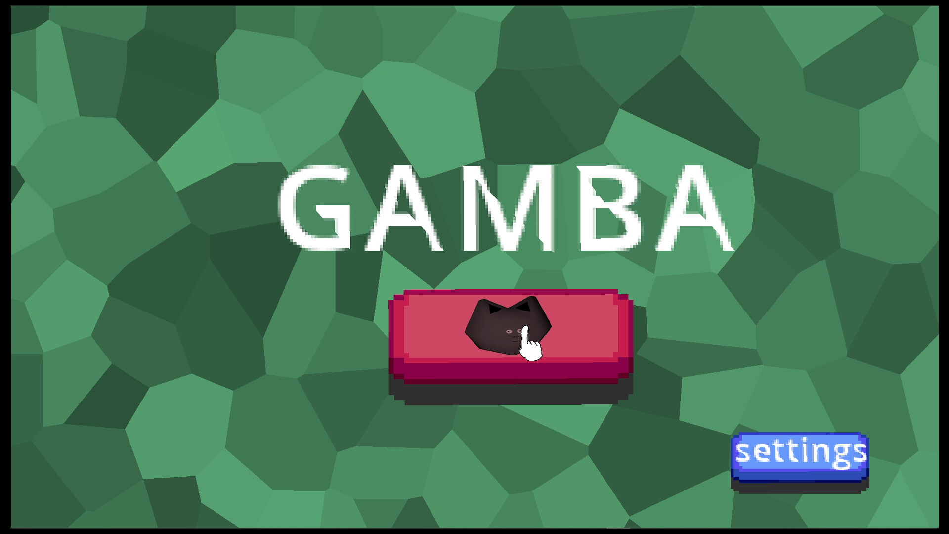 GAMBA title screen: a green voronoi field with a chunky flip button.